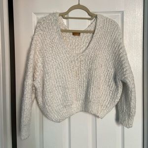 White Oversized V-Neck Sweater